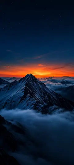 schneebedeckter berg über wolken bei sonnenuntergang als natur hintergrundbilder und iphone hintergrundbilder in 4k.