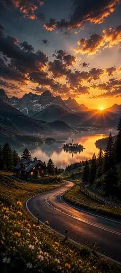 alpenlandschaft mit bergen, see und sonnenuntergang als berge hintergrundbilder und kostenlose hintergrundbilder 4k für iphone.