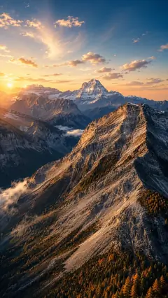 majestätische alpenlandschaft mit sonnenaufgang und schroffen berggipfeln als berge hintergrundbilder und schöne hintergrundbilder in 4k.