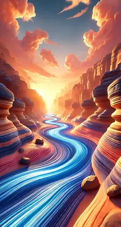 Bunte Canyon Landschaft mit blauem Fluss als iPhone Hintergrundbild und Samsung Wallpaper in 4K