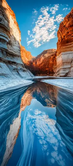 roter canyon mit spiegelndem wasser und blauem himmel als canyon hintergrundbilder und schöne hintergrundbilder in 4k.