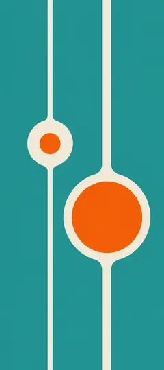 Cleane Hintergrundbilder mit türkisem Hintergrund, weißen Linien und orangefarbenen Kreisen