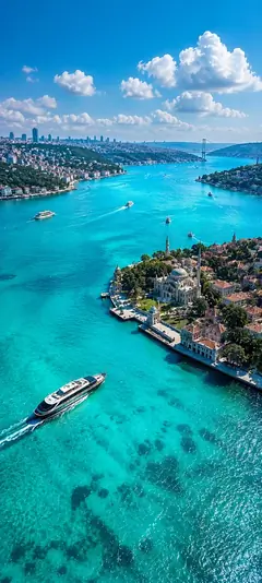 istanbul bosporus mit türkisblauem wasser und yachts als sommer hintergrundbilder und kostenlose hintergrundbilder 4k für iphone.