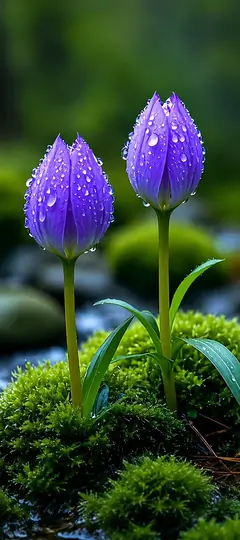 lila tulpen mit regentropfen auf grünem moos als blumen hintergrundbilder und kostenlose hintergrundbilder 4k für iphone.