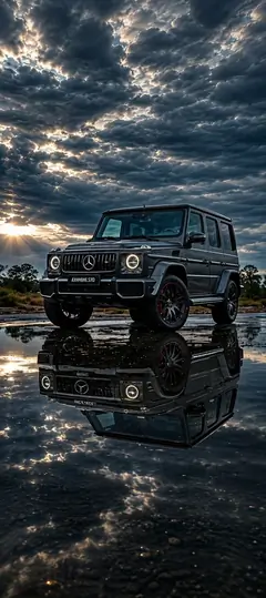 schwarze mercedes g klasse auf spiegelnder wasserfläche als auto hintergrundbilder und kostenlose hintergrundbilder 4k für iphone.