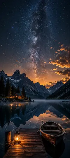 milchstraße über einem ruhigen see mit boot als milchstraße hintergrundbilder und kostenlose handy hintergrundbilder 4k für iphone und samsung.