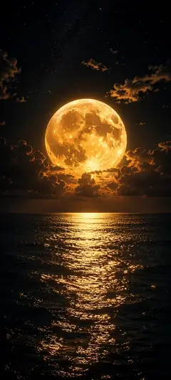 riesiger vollmond über dem meer mit goldener spiegelung als mond hintergrundbilder und kostenlose handy hintergrundbilder 4k für iphone und samsung.
