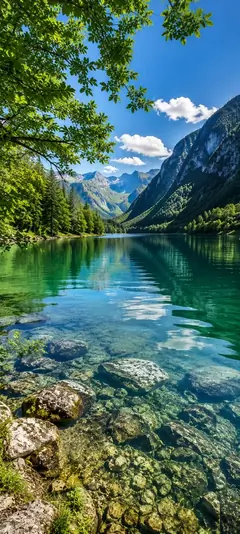 klarer bergsee mit grünen bergen als natur hintergrundbilder und kostenlose hintergrundbilder 4k für iphone.