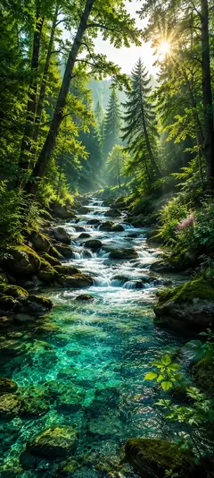klarer fluss im grünen wald als natur hintergrundbilder und kostenlose hintergrundbilder 4k für iphone.
