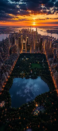 New York Wallpapers 4K mit Central Park und Manhattan Skyline bei spektakulärem Sonnenuntergang