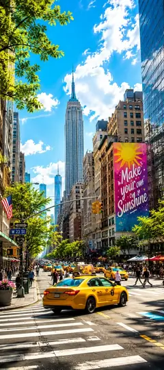 New York Wallpapers 4K mit Empire State Building, gelben Taxis und blauem Himmel in Manhattan