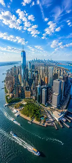 New York Wallpapers 4K mit One World Trade Center und Manhattan Skyline aus spektakulärer Vogelperspektive