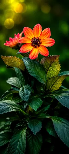 Leuchtende orange Blume mit grünem Bokeh-Hintergrund als ästhetisches Blumen Wallpaper für Smartphones.