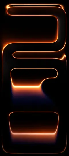 Abstraktes orangefarbenes Neon Design mit leuchtenden Linien auf schwarzem Hintergrund als 4K Smartphone Wallpaper