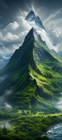 grüne berglandschaft mit steilem gipfel und wolken als schöne hintergrundbilder und berge hintergrundbilder in 4k.