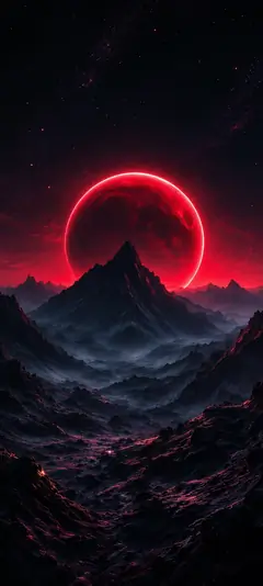 roter mond über dunkler berglandschaft als schwarz hintergrundbilder und schöne hintergrundbilder in 4k.