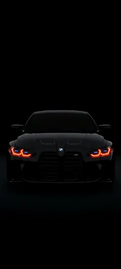 Dunkles schwarz bmw Hintergrundbild mit schwarzem Sportwagen und roten Scheinwerfern.