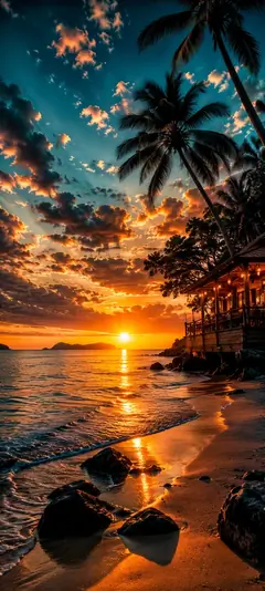 tropischer strand mit palmen und goldenem sonnenuntergang als sommer hintergrundbilder und schöne hintergrundbilder in 4k.