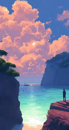 Ästhetisches Landschaft Handy Wallpaper mit Meer, Klippen und dramatischen Wolken in 4K