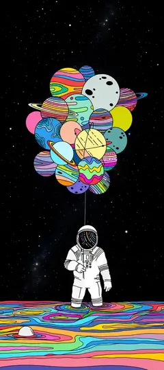 bunter astronaut unter schwebenden planeten im weltraum als weltraum hintergrundbilder und kostenlose handy hintergrundbilder 4k für iphone und samsung.