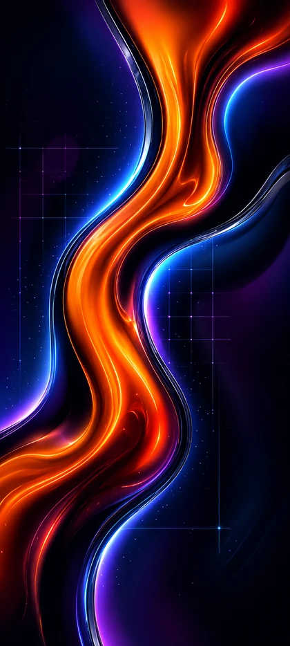 abstraktes neon wallpaper mit leuchtenden orange und blauen linien als kostenlose hintergrundbilder 4k für iphone.