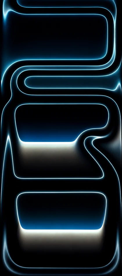Abstraktes blaues Neon Design mit leuchtenden Linien auf schwarzem Hintergrund als 4K Smartphone Wallpaper