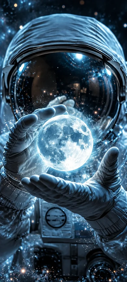 Astronaut mit leuchtendem Mond im Weltraum – iPhone 18 Hintergrundbilder