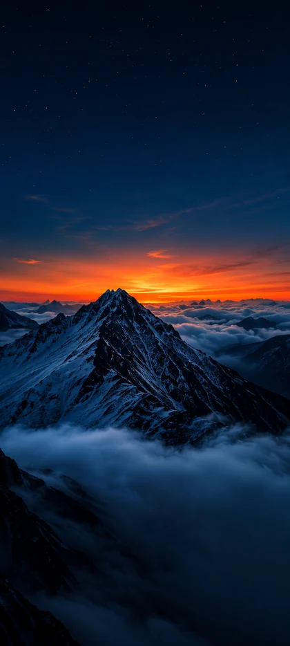 schneebedeckter berg über wolken bei sonnenuntergang als natur hintergrundbilder und iphone hintergrundbilder in 4k.