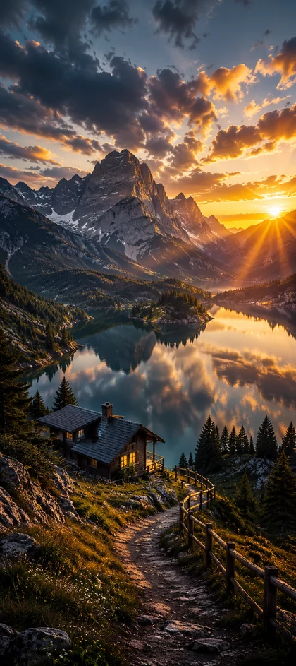 majestätische berglandschaft mit alpensee und sonnenuntergang als berge hintergrundbilder und kostenlose handy hintergrundbilder 4k für iphone und samsung.