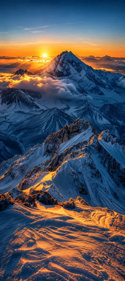 schneebedeckte berggipfel im goldenen sonnenaufgang als berge hintergrundbilder und kostenlose handy hintergrundbilder 4k für iphone und samsung.