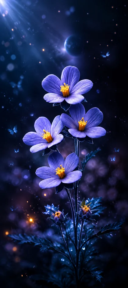 lila blumen mit leuchtender fantasy atmosphäre als blumen hintergrundbilder und kostenlose hintergrundbilder 4k für iphone.