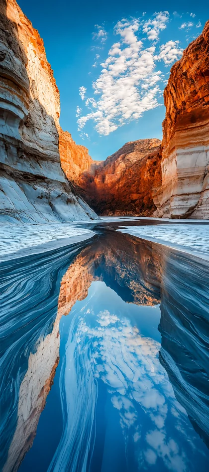 roter canyon mit spiegelndem wasser und blauem himmel als canyon hintergrundbilder und schöne hintergrundbilder in 4k.
