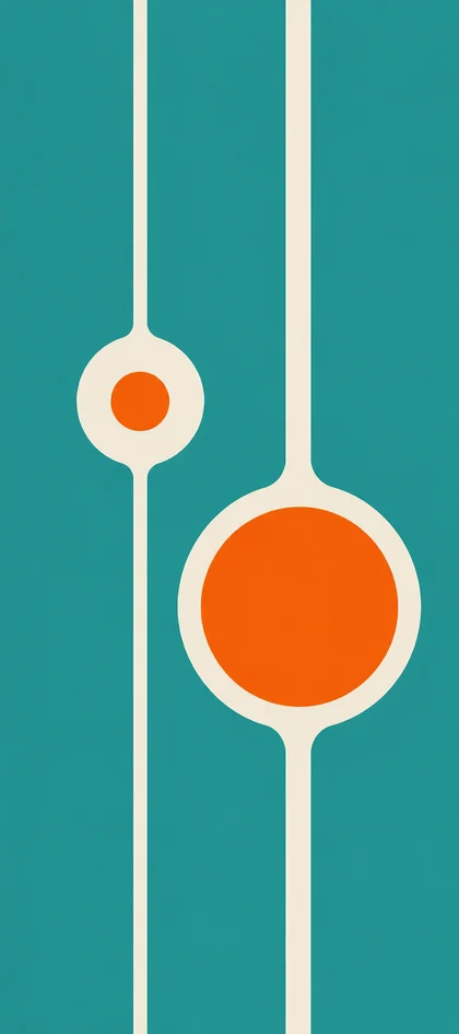 Cleane Hintergrundbilder mit türkisem Hintergrund, weißen Linien und orangefarbenen Kreisen