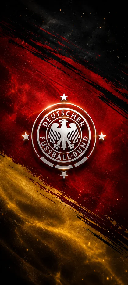 deutschland fußball hintergrundbild 2026 mit dfb logo auf schwarz rot gold als kostenlose 4k handy hintergrundbilder.