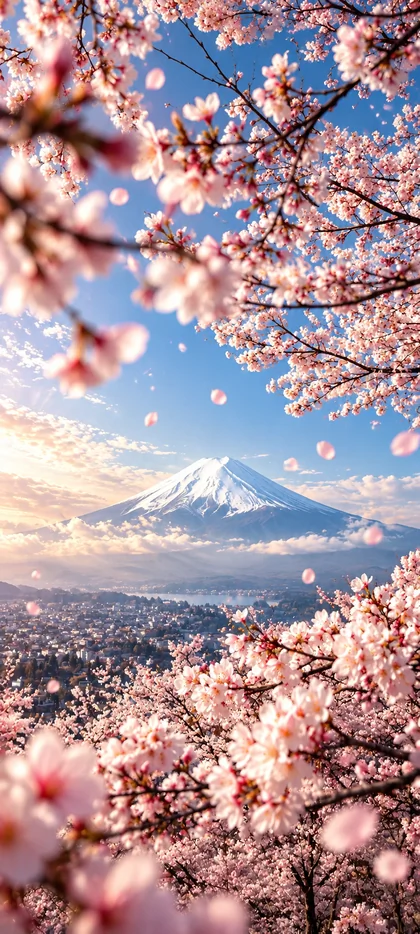 Kirschblüten am Fuji im Frühlingslicht – iPhone 18 Hintergrundbilder