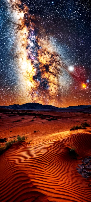 Leuchtende Milchstraße über Wüste und Sternenhimmel in epischer natur hintergrundbilder Nachtlandschaft in 4K.