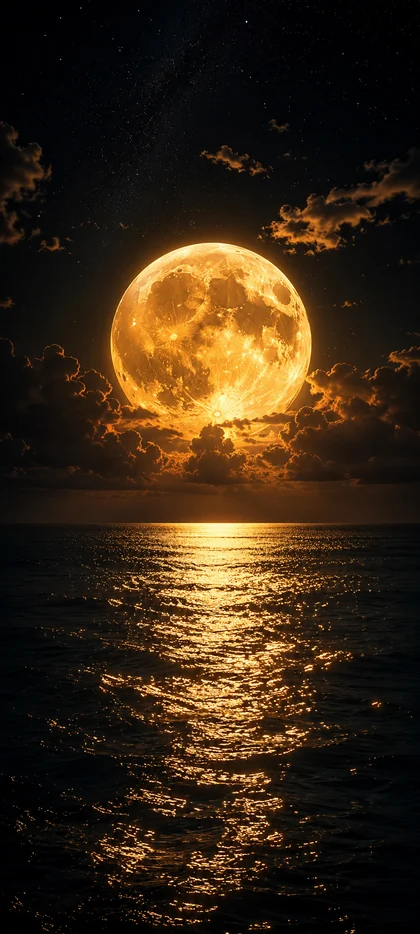 riesiger vollmond über dem meer mit goldener spiegelung als mond hintergrundbilder und kostenlose handy hintergrundbilder 4k für iphone und samsung.