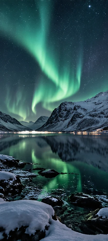 Nordlichter über einem norwegischen Fjord – Norwegen Hintergrundbild