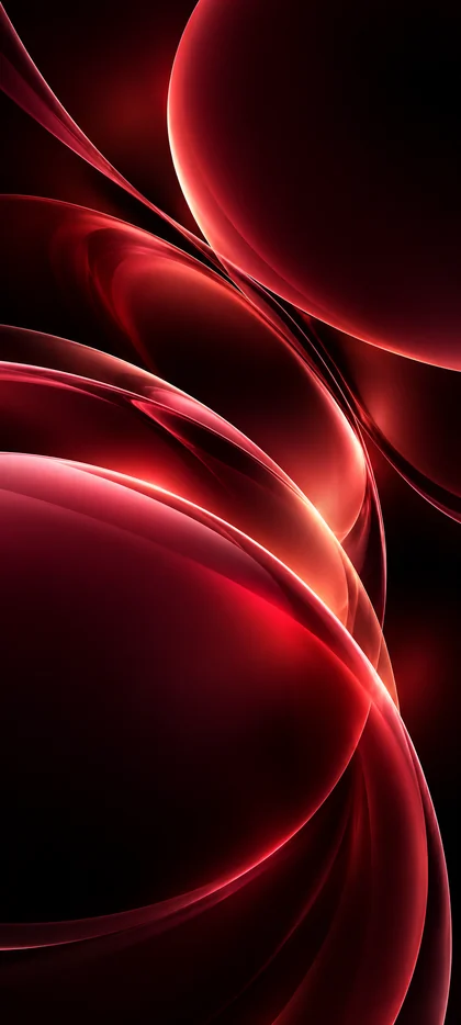Rotes abstraktes iPhone 18 Hintergrundbild mit glänzenden 3D-Formen und Lichtreflexionen für iPhone 18 Pro und iPhone 18 Pro Max