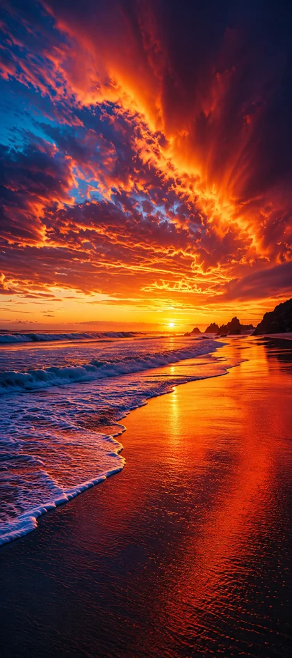 goldener sonnenuntergang am strand mit leuchtenden wolken und meer als sommer hintergrundbilder und schöne hintergrundbilder in 4k.