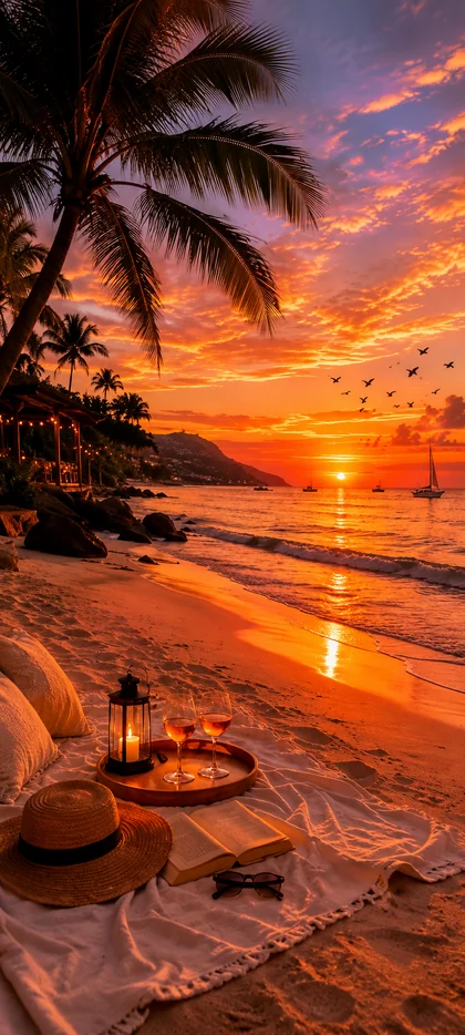 tropischer strand mit palmen und sonnenuntergang als sommer hintergrundbilder und kostenlose hintergrundbilder 4k für iphone.