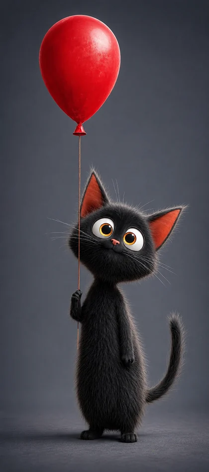 süße schwarze katze mit rotem ballon als katzen hintergrundbilder und schöne hintergrundbilder in 4k.