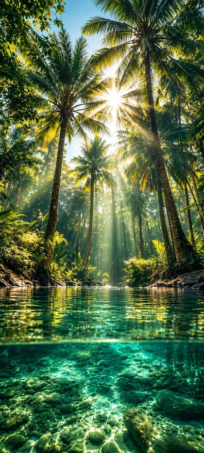 Tropischer Palmenwald mit kristallklarem Wasser – iPhone 18 Hintergrundbilder