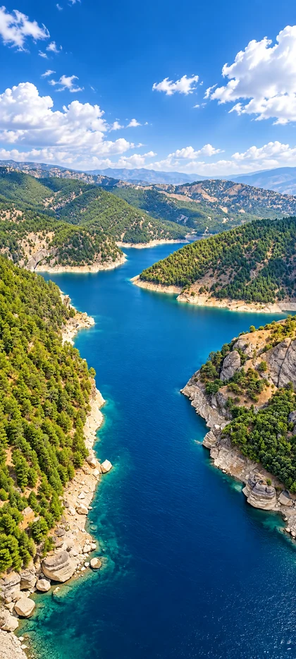 Türkisblauer Bergsee zwischen grünen Hügeln – Natur Hintergrundbild