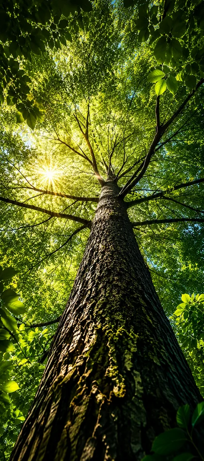 mächtiger baum mit grünem blätterdach und sonnenlicht als wald hintergrundbilder und kostenlose handy hintergrundbilder 4k für iphone und samsung.