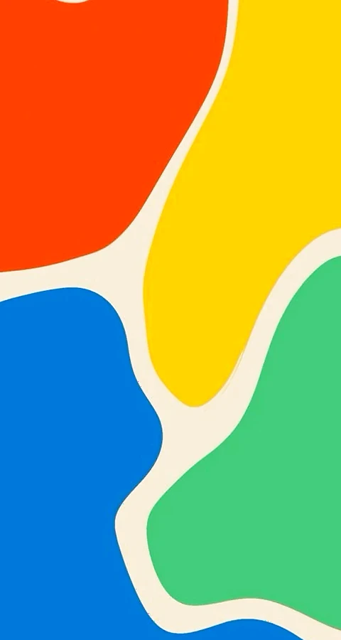 Abstraktes Hintergrundbild mit bunten organischen Formen in Blau, Gelb, Grün und Orange – minimalistisches 4K Wallpaper
