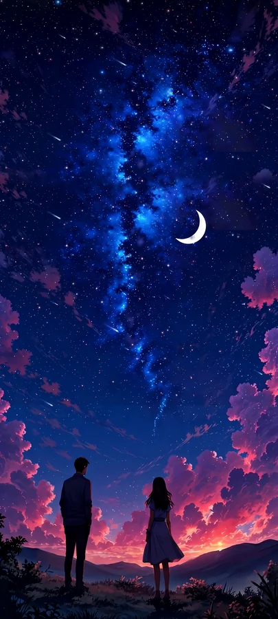 Anime Sternenhimmel Hintergrundbild – Magisches Nacht Wallpaper in 4K