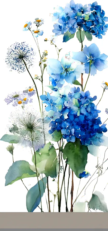 Aquarell Blaue Hortensien: Hintergrundbilder fürs Handy