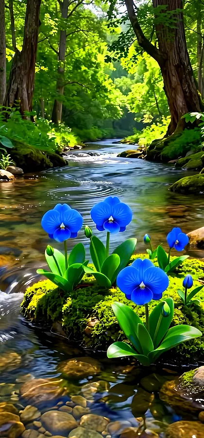 Blauer Blumenwald – Magisches Natur Handy Hintergrundbild in 4K