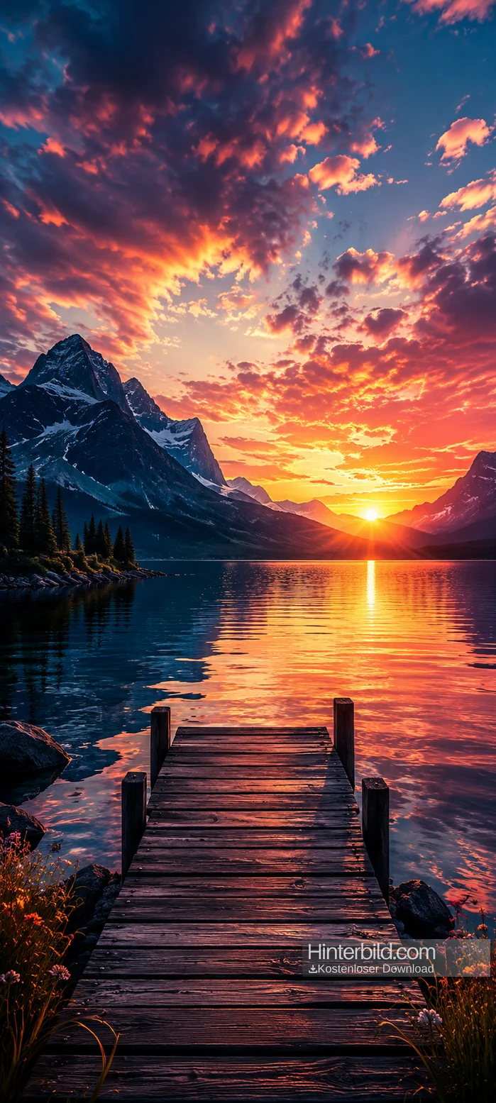 coole hintergrundbilder mit bergsee und dramatischem sonnenuntergang in 4k als natur wallpaper für handy